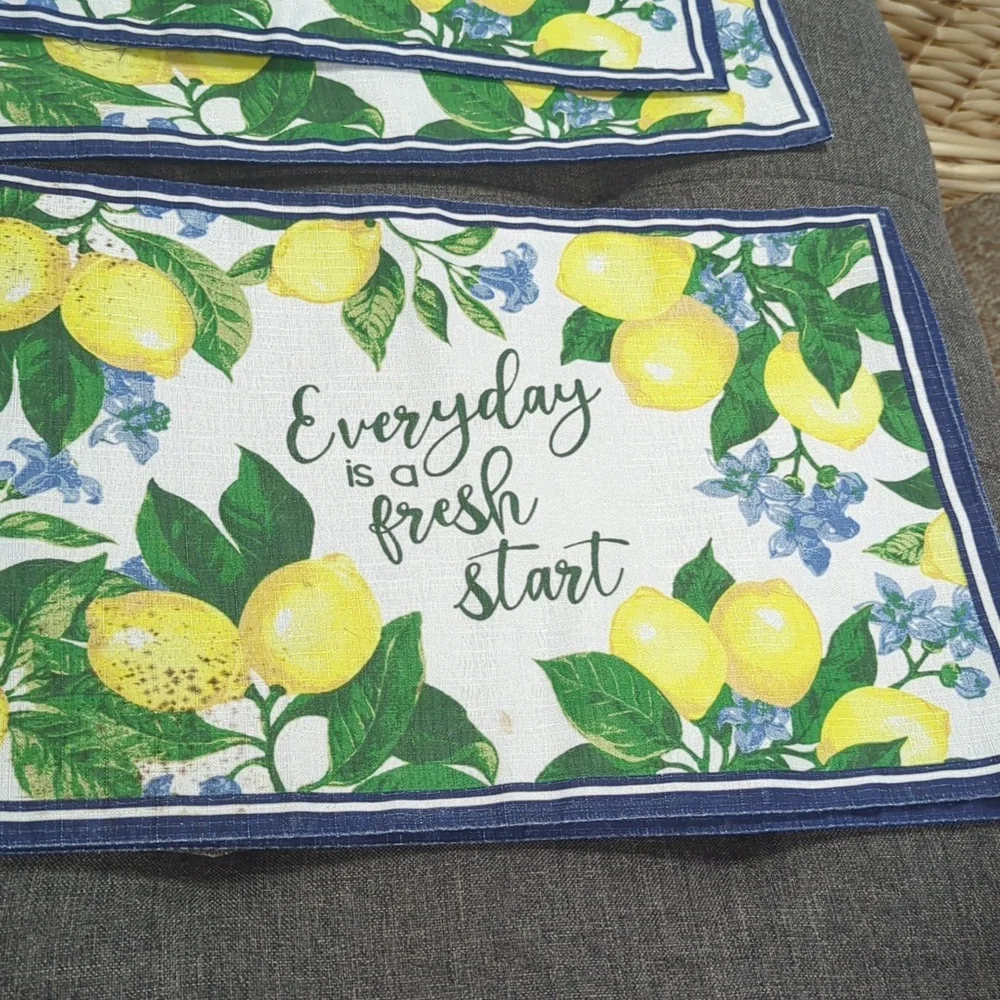 Lemon Print Placemats. 4.  Freshly  Washed. Slight Imperfections-see Pics